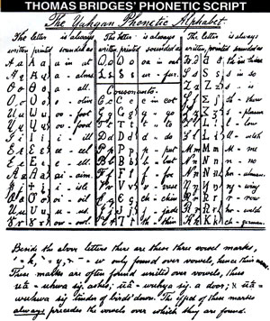 Thomas Bridges’ Yahgan phonetic alphabet