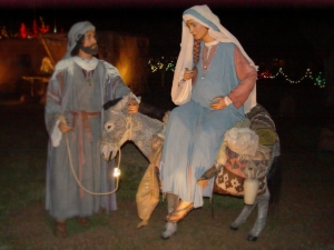 Joseph with pregnant Mary on a donkey