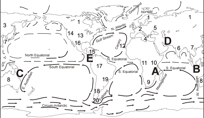 Correspondence of currents, gates and areas of endemism. 