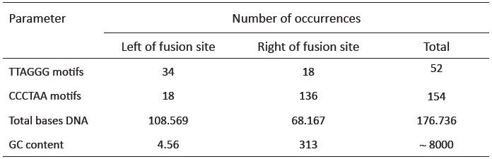 Table 1. Telomere DNA sequence data for the 177 Kb BAC containing the fusion site.