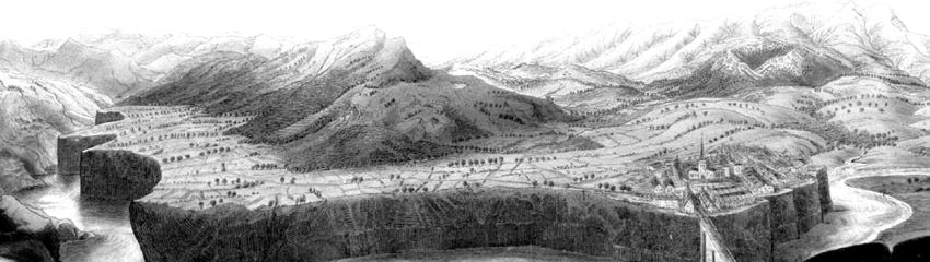 Figure 6. Illustration in Scrope (ref.16) showing an eroded river valley in basalt flows near the town of Jaujac in the Ardéche region of
France (from www.volcanism.wordpress.com). 